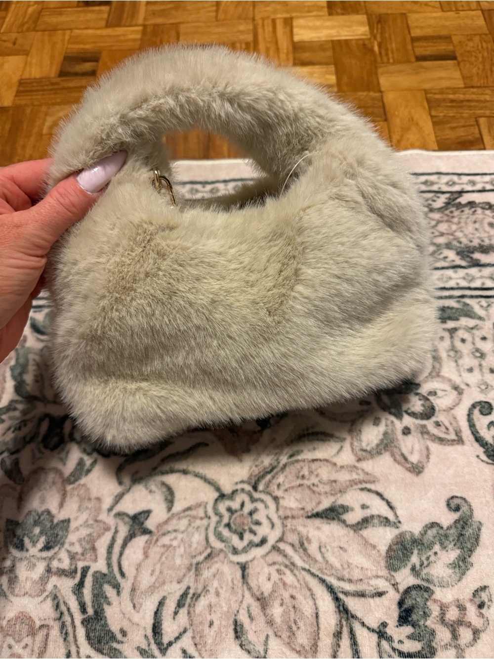 H&M Plush Faux-Fur Mini Bag in Light Cream